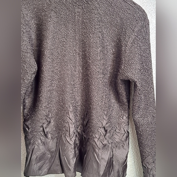 Black Crepe Mixed Media Button Up Blouse - Picture 3 of 7